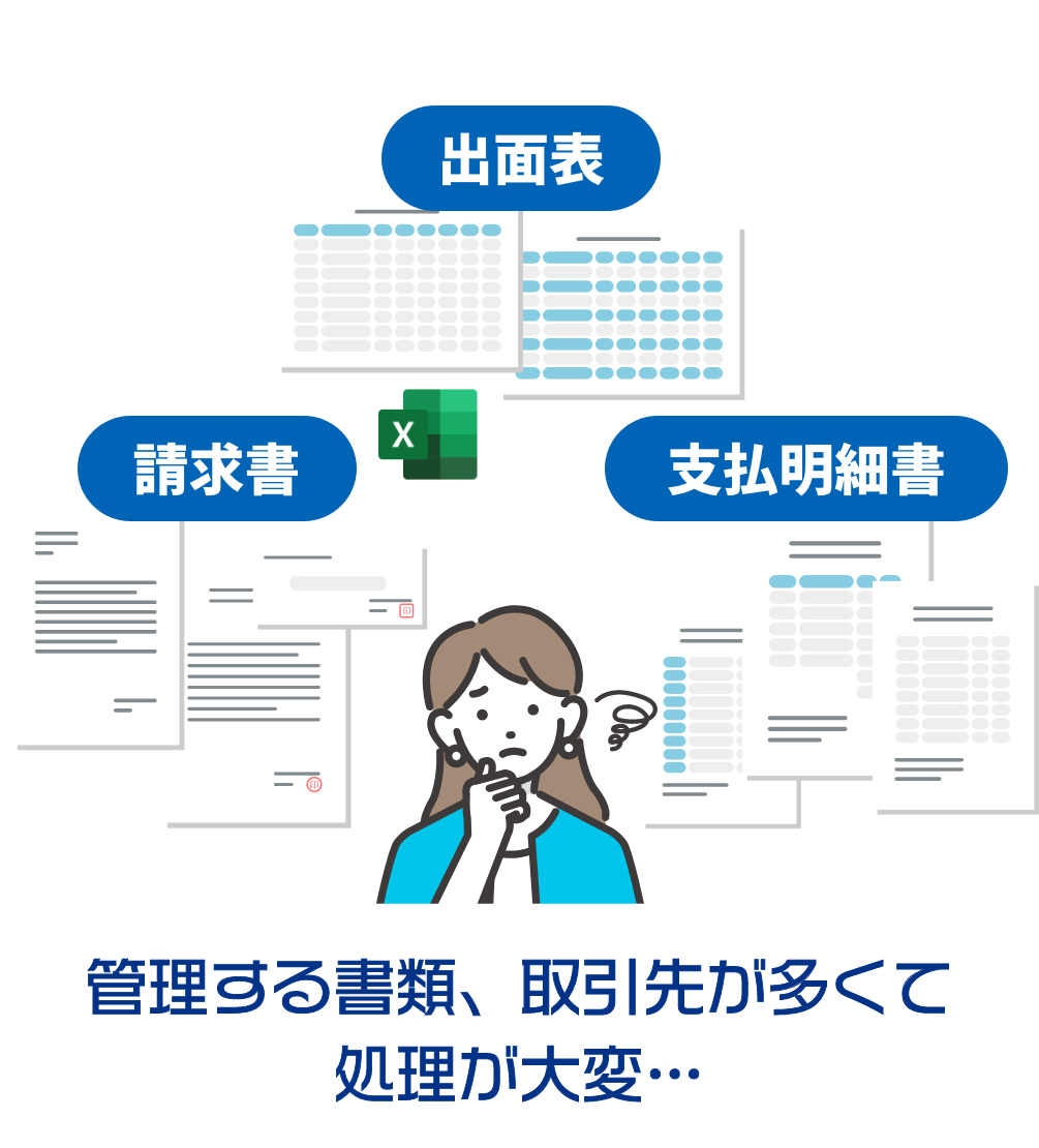請求書 出面表 支払明細書 管理する書類、取引先が多くて処理が大変…